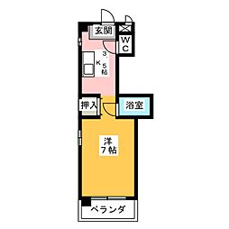 サワータウン3rd 1Kの間取図画像