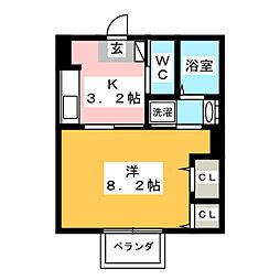 ユアメゾン亀崎 1Kの間取図画像