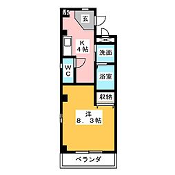 キャトル・セゾン 1Kの間取図画像