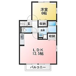 サン・フィールドB 1LDKの間取図画像