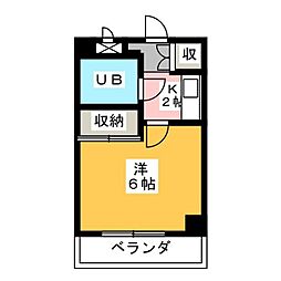 アビタシオン割塚 1Kの間取図画像