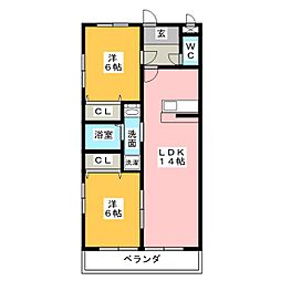 メゾングランジュテ 2LDKの間取図画像