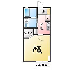 プランドール梅ヶ坪 1Kの間取図画像