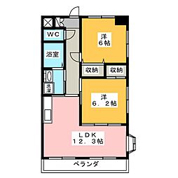 サンハイム 1階2LDKの間取り