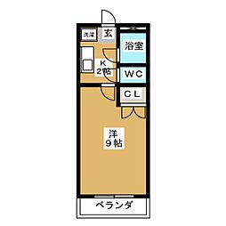 パレスアオイIII 2階1Kの間取り