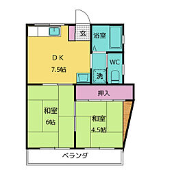 アーバン富士見 2階2DKの間取り