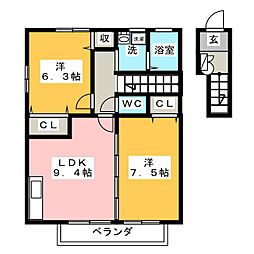 グリーンハット　Ｂ 2階2LDKの間取り