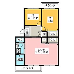 パストラル板倉Ｂ 1階2LDKの間取り