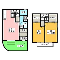 ぷらつとＳ・ＯＫＩＮＯ　Ａ 1階2LDKの間取り