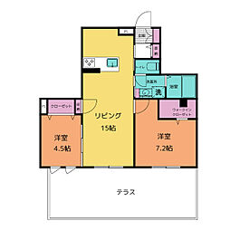 アグレアーブル 1階2LDKの間取り