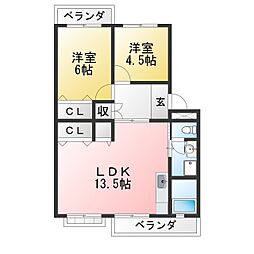 パストラル板倉B 2LDKの間取図画像