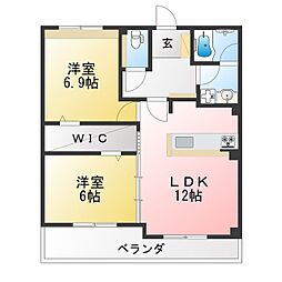 サンコートヒトツギ 2LDKの間取図画像