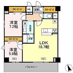 ヴィラトルチュ東刈谷 2LDKの間取図画像