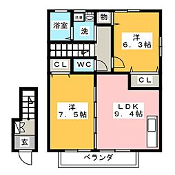 グリーンハットB 2LDKの間取図画像