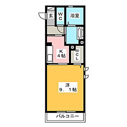 プライム逢妻 1Kの間取図画像