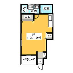 コーポアニヴェルセル3 ワンルームの間取図画像