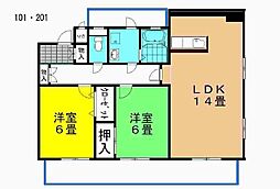 ワイズコート一ツ木 2LDKの間取図画像