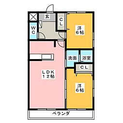パークサイドK1 3階2LDKの間取り