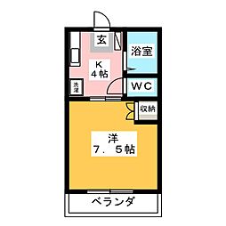 エルハイム勝川 3階1Kの間取り