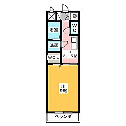 サンセール旭 1階1Kの間取り