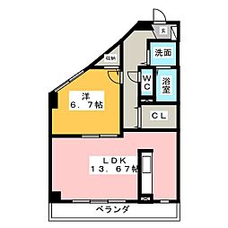 ヴィンヤード 2階1LDKの間取り