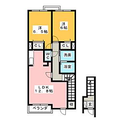 ユニゾンII 2階2LDKの間取り