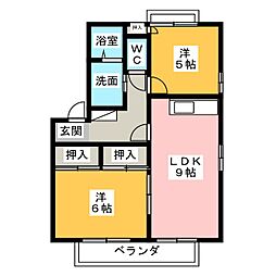サンヴェール・ふじ 2階2LDKの間取り