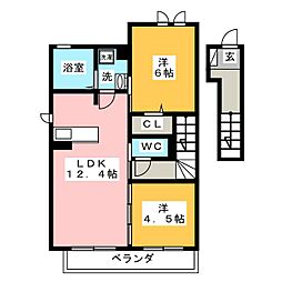 ブランドール勝川 2LDKの間取図画像