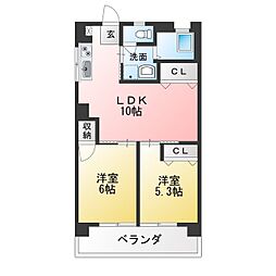 津島サンハイツ 2LDKの間取図画像