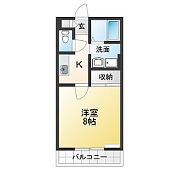 ミレージュB 1Kの間取図画像