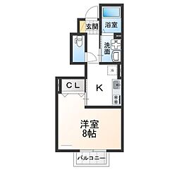 あま篠田荘 1Kの間取図画像
