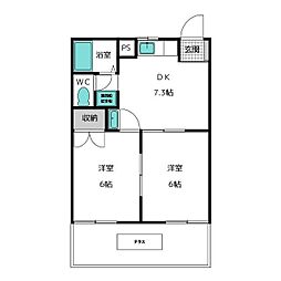 ユートピア越津 2DKの間取図画像