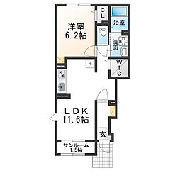 ベルフルール1 1LDKの間取図画像