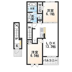 ベルフルール2 2LDKの間取図画像