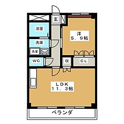 GフォレストS 1LDKの間取図画像