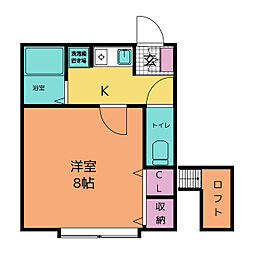 ラフィーネ・シェソア 2階1Kの間取り