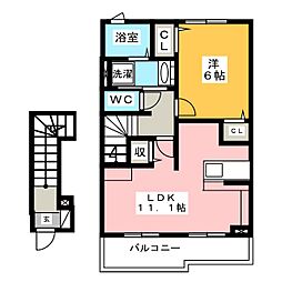 ラッキーチャーム　Ａ 2階1LDKの間取り