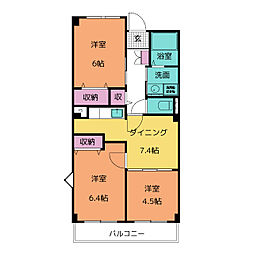 グリーンアヴェニュー 3階3DKの間取り