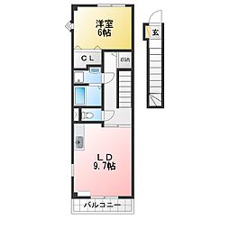 ハイステージ桜B 1LDKの間取図画像