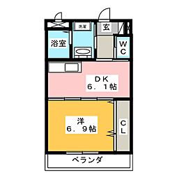 フラットゆい 1階1DKの間取り
