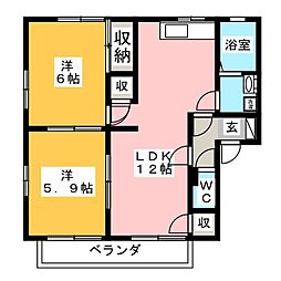 フレグランスゆたかB 2LDKの間取図画像