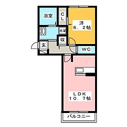 今泉ハイツB 1LDKの間取図画像