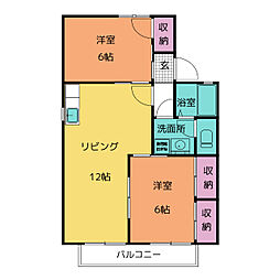 セジュール東山B 2LDKの間取図画像