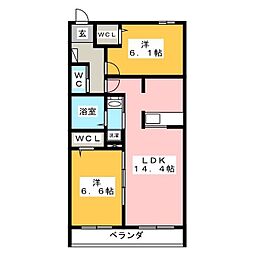 パレリジェール 2LDKの間取図画像