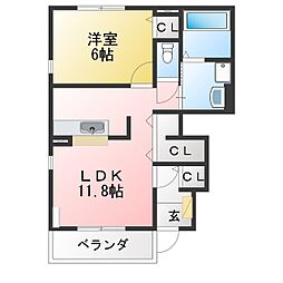 プリムローズB 1LDKの間取図画像