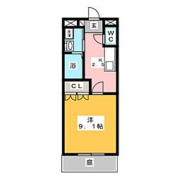 グラシアス蔵子 1Kの間取図画像