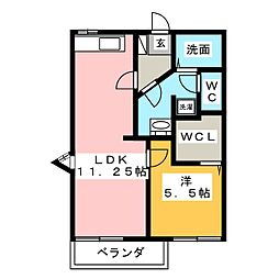 カーサいなりB棟 1LDKの間取図画像