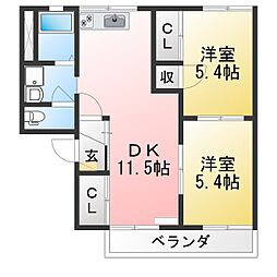 タウニーゆたかA 3DKの間取図画像