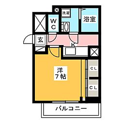 アベニールB 1Kの間取図画像