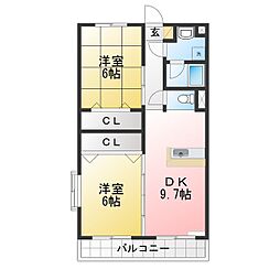 サンルミエール 2DKの間取図画像